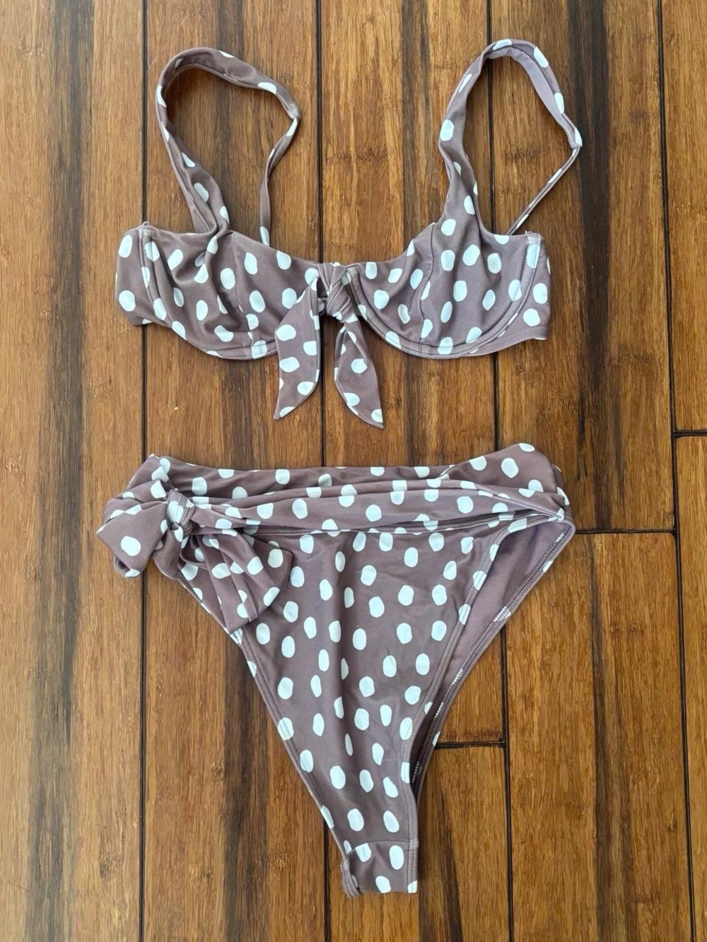 brown and white polka dot bikini set - abercrombie & fitch